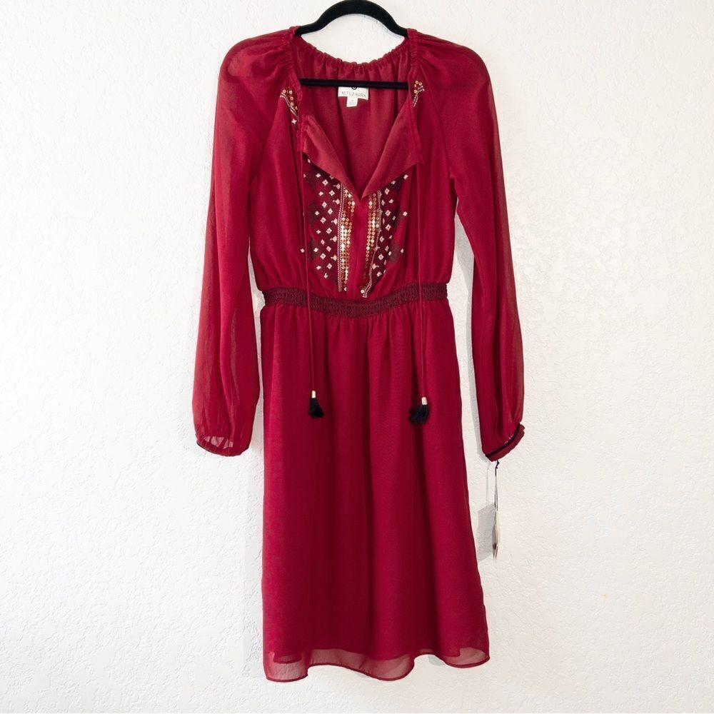 NWT Altuzarra x Target Red Embroidered Georgette Sequin Tassel Peasant Dress 8